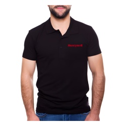 HONEYWELL PLAHOBS Playera tipo polo corporativa con logotipo Honeywell manga corta talla chica color negro