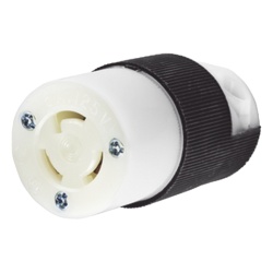 HUBBELL HUB-HBL-4729C Conector Industrial con Bloqueo de Media Vuelta / 15 A 125 V CA / 2 Polos 3 Hilos / Color Blanco y Negro / Nema L5-15R.