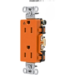 HUBBELL HUB-IG15DR Contacto Duplex Conexion a Tierra Aislada/ 15A 125V/ 2 polos 3 Hilos/ Nema 5-15R /Grado Comercial Decorativo/ Color Naranja.