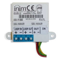 INIM ELECTRONICS EU-311 Micromodulo de Entrada | Salida Direccionable | Autodireccionamiento | 1 Entrada Supervisada | 1 Salida Alimentada por Bucle | Aislador Integrado