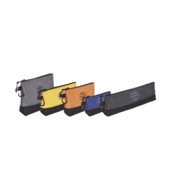 KLEIN TOOLS 55569 KIT 5 Bolsos Ultra Resistentes para Herramientas con Base y cierre Zipper Colores: gris claro amarillo naranja azul gris oscuro. Todos con Mosquetones de Aluminio.