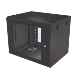 LINKEDPRO SR-1909-LH2G Gabinete de Pared de 9U con Puerta de Cristal Templado 479.5 mm de Profundidad Rack de 19 Acero Reforzado Color Negro.