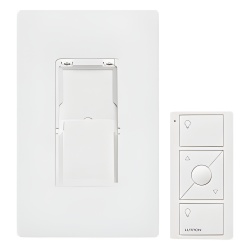 LUTRON CASETA WIRELESS PJ2WALLWHL01 Kit de control Pico inalambrico de 3 botones con subir/bajar para montaje en pared incluye adaptador y placa Claro para Caseta Wireless RadioRA 2 y HomeWorks QS