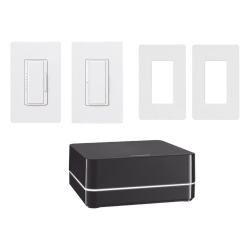 LUTRON ELECTRONICS KITRA2SELECT1 Kit de control de iluminacion RA2 Select con repetidor principal atenuador de 600 W interruptor de 8 A y dos placas Claro control desde la app Lutron y asistentes de v