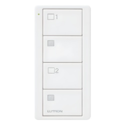 LUTRON ELECTRONICS PJ24BGWHS21 Control Pico inalambrico de 4 botones para 2 grupos de cortinas o persianas con apertura y cierre por grupo bateria CR2032 de hasta 10 anos color blanco brillante