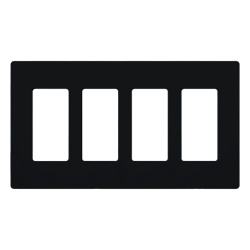 LUTRON ELECTRONICS SC4MN Placa de pared de 4 espacios sin tornillos visibles acabado satinado color Midnight (gris oscuro) para atenuadores y controles Lutron con apertura tipo designer