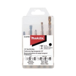 MAKITA D-23765 Juego de 5 Brocas con Insercion Hexagonal de 1/4". De concreto: 3/16" y 1/4". Para metal: 1/8" 3/16" y 1/4".