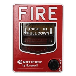 NOTIFIER NBG-12LOB Estacion manual de alarma contra incendio de doble accion con cerradura y llave para exterior con caja SB-I/O incluida
