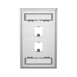 PANDUIT CFPL2SY Placa de Pared Vertical de Acero Inoxidable Salida Para 2 Puertos Mini-Com Con Espacios Para Etiquetas