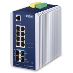 PLANET IGS-6325-8T4X Switch Ethernet Gestionado Capa 3 Industrial DIN-rail / Red Extendida de 10G para Fabricas y Areas Metropolitanas / 8 Puertos RJ45 10/100/1000BASE-T / 4 Puertos SFP+ 10GBASE-SR/LR