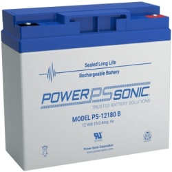 POWER SONIC PS-12180-B Bateria 12V 18AH Para Respaldo Tecnologias AGM/VRLA Diseno De Vida Util 5 Anos Terminales Tipo B Listada UL Libre De Mantenimiento
