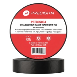 PRECISION PST-C050-04 Cinta de aislar de alto rendimiento / Espesor 0.18 mm / Ancho 19 mm / 20 m de Largo / Instalaciones electricas y mantenimiento / Color Negro