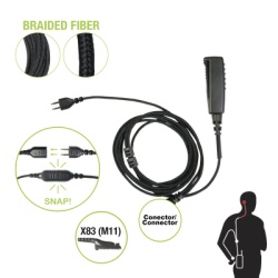 PRYME SNP-2W-83-BF Cable para Microfono audifono SNAP intercambiable con conector para Radios Motorola APX and TRBO (XPR63xx 65xx 75xx).