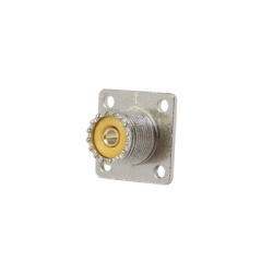 RF INDUSTRIES LTD RFU-521 Conector UHF Hembra (SO-239) para Montaje en Chasis con 4 perforaciones a 18 mm Terminal Soldable Niquel/ Plata/ Delrin.
