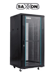 SAXXON SXN0420009 SAXXON SXR22U6622S - Gabinete de Piso color Negro / 22UR / Puerta de Vidrio Templado / Alto 109 cm / Ancho 60 cm / Profundidad 60 cm / Incluye Base con 2 Ventiladores 220V