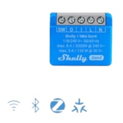 SHELLY SHELLY1MINIGEN4 Mini Interruptor inteligente con Wi-Fi 2.4 / contacto seco /1 canal 8A 110 - 240V / compatible con asistentes de voz