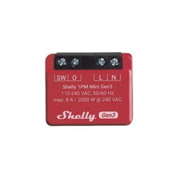 SHELLY SHELLY1PMMINIGEN3 Mini Interruptor inteligente con Wi-Fi medicion de consumo 1 canal 8A compatible con asistentes de voz Alexa y GoogleHome
