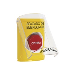 STI SS2222PO-ES Boton de Apagado de Emergencia Texto en Espanol Tapa Protectora de Policarbonato Super Resistente Restablecimiento con Llave