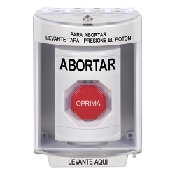 STI SS2382AB-ES Boton de Abortar Bocina de Advertencia Integrada Texto en Espanol Tapa Protectora de Policarbonato Super Resistente con Espaciador Restablecimiento con Llave