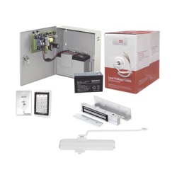 Syscom ACCESSKIT11P Sistema Completo de Acceso Incluye Teclado Anti-Vandalico Chapa magnetica con bracket Cierra puerta Boton de Salida Cable " Gratis " y fuente profesional con Bateria