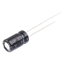 Syscom CE220/16V Capacitor Electrolitico en Aluminio Radial de 220 µFd 16 Vcc 105 °C 6.3 x 11 mm.