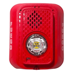 SYSTEM SENSOR P2RLEDSP Sirena con lampara estroboscopica LED de 2 hilos para pared candela seleccionable marcaje en espanol FUEGO compatible con SpectrAlert