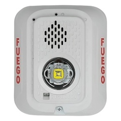 SYSTEM SENSOR P2WLEDSP Sirena con Lampara LED Estroboscopica / a 2 Hilos / Montaje en Pared / 24 Vcd / Configuracion Estroboscopica Seleccionable / Texto en Espanol / Color Blanca