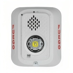 SYSTEM SENSOR P2WLEDSP Sirena con Lampara LED Estroboscopica / a 2 Hilos / Montaje en Pared / 24 Vcd / Configuracion Estroboscopica Seleccionable / Texto en Espanol / Color Blanca