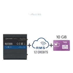 Teltonika RUT200+1YRMS+10GBYOBI Router Teltonika LTE/4G RUT200 + 12 creditos RMS + SIM de YOBI de 10GB por Mes durante un ano de servicio (solo datos)