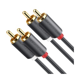 UGREEN 10519 Cable de Audio 2 RCA Macho a 2 RCA Macho / 3 Metros (9.84 Pies) / Color Negro / Alta Calidad / Anillos de Goma para Asegurar un Agarre Firme al Instalar o Quitar el Cable