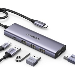 UGREEN 15596 HUB USB-C (Docking Station) 5 en 1 | HDMI 2.0 4K@30Hz | 3 USB-A 3.0 (5Gbps) | USB-C PD Carga 100W | Potente Disipacion de Calor | Chip de Ultima Generacion | Cable de Nylon Trenzado de 25