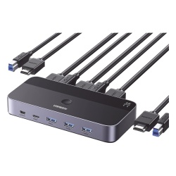 UGREEN 15707 Conmutador KVM HDMI 4K | HDMI 2.0 | 2 Entradas 1 Salida | 4 Puertos USB 3.0 (3 USB-A *1 USB-C) | Soporta 4K@60Hz | HDR | Indicador Led | Compatible Win MacOs y Linux | Carcasa de Aluminio