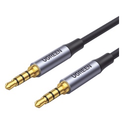 UGREEN 20782 Cable Auxiliar de 3.5mm / Cable Audio Estereo / Nucleo de Alambre de Cobre Esmaltado / Carcasa de Aluminio Azul + Nylon Trenzado / Soporta Microfono / 2 Metros