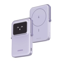 UGREEN 35606 Power Bank Inalambrico | 5000mAh | 7.5W | Con Emojis de Estado | Carga Rapida USB-C Bidireccional | Pantalla TFT Inteligente | 13 niveles de Proteccion | Con Holder | Color Purple.