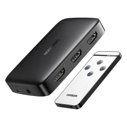 UGREEN 80125 Conmutador HDMI (Switch) 4K@30Hz | 3 Entradas a 1 Salida | 3D | Transmision Estable | Incluye Control Remoto | Receptor de Infrarrojos | Indicador LED | Chip Inteligente | Incluye Cable M