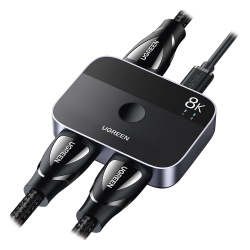 UGREEN 90385 Conmutador HDMI 2.1 8K @60Hz | HDMI Splitter 2 Entradas a 1 Salida | Soporta 4K @120Hz 1080P @240Hz 3D | HDR Dolby | Alta Velocidad 48Gbps | Formatos de Audio LPCM/DTS/DSD 2 0/2 1/5 1/7 1