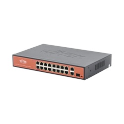 WI-TEK WI-PS518G Switch PoE (802.3af/at/bt) / No administrable de largo alcance / Hasta 250m / 16 x 10/100Mbps (PoE) + 2 x 100/1000Mbps + 1 x SFP / 200 W