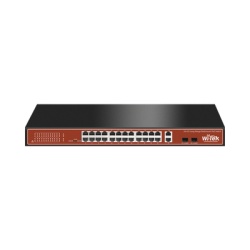 WI-TEK WI-PS526G Switch PoE (802.3af/at/bt) / No administrable de largo alcance / Hasta 250m / Con 24 x 10/100Mbps + 2 x SFP Gigabit Combo / 250 W