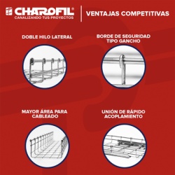 CHAROFIL CH-166-450EZ Charola Tipo Malla 166/450 mm Acabado Electro Zinc Hasta 1189 Cables Cat6 Tramo de 3 Metros