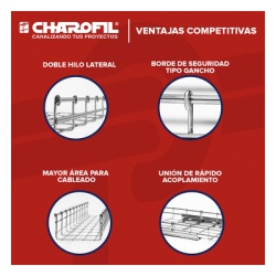 CHAROFIL MG-50-445EZ Charola Tipo Malla 116/300 mm Acabado Electro Zinc Hasta 554 Cables Cat6 Tramo de 3 Metros - Img 4