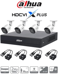 DAHUA DH-KIT/XVR1B04-I/T/4-B2A21N-U-0280B/Balun - Kit 4 Canales Cámaras B2A21N-U de 2 MP, DVR XVR1B04-I/T Soporta Audio Bidireccional, Lente 2.8mm, Visión de 93°. Soporta 4 Canales más 1 IP o 5 Canales IP, SMD Plus, Incl. Transceptores