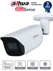 DAHUA DHT0030116 DAHUA IPC-HFW3841E-AS-S2 - Camara IP Bullet de 8 Megapixeles con IA/ WizSense/ Lente de 2.8 mm/ 107 Grados de Apertura/ H.265/ Microfono Integrado/ 1 E&S de Alarma y Audio/ SMD 4.0/ W