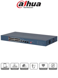 DAHUA DHT3720072 DAHUA DH-CS4218-16ET-135-V2 - Switch PoE de 18 Puertos/ 16 Puertos Poe 10 & 100/ 2 Puertos Uplink G 2 Puertos SFP/ 135 Watts Totales/ Administrable en la Nube por DoLynk Care/ PoE Ha