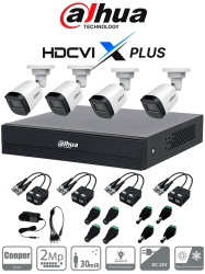 DAHUA KIT/XVR1B04-I/T/4-B1A21-U - Kit 4 Canales con Transceptores/ 4 Cámaras B1A21N-U de 2 MP Lente 2.8mm, 93 Grados, 1 XVR1B04-I/T Soporta Audio Bidireccional, Soporta 4 Canales más 1 IP o 5 Canales IP, SMD Plus, 4 Pares de Transceptores/