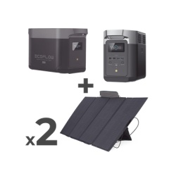 ECOFLOW DLT2MAX-KIT-BPLUS Kit de Estacion de Energia Portatil 2048Wh + Bateria Externa 2048Wh + 2 Paneles Solares Flexibles 400W (4096Wh 800W Totales)