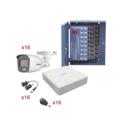 EPCOM KE1080PL/16BCA Kit TurboHD 1080p Lite / DVR 16 Canales / 16 Camaras Bala Exterior ( 2.8mm) con ColorVu + Microfono Integado / Transceptores / Conectores / Fuente de Poder Profesional