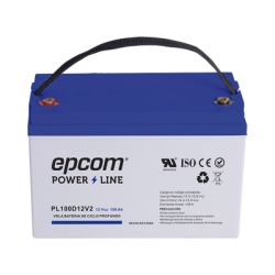 EPCOM POWERLINE PL100D12V2 Bateria de respaldo 12 V 100 Ah AGM | Certificada UL94-HB Retardo a la flama basica | Ciclo profundo | Para uso en aplicaciones fotovoltaicas y de emergencia | Terminales T4