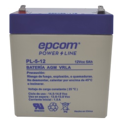 EPCOM POWERLINE PL512 Batería 12 Vcc / 5 Ah / UL / Tecnología AGM-VRLA / Para uso en equipo electrónico Alarmas de intrusión / Incendio/ Control de acceso / Video Vigilancia / Terminales F1 / Cargador recomendado CHR-80.