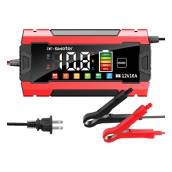 EPCOM POWERLINE SWT-3830-R Cargador Inteligente Automático 3 Etapas / 12V 10A / Para Motocicleta, Auto, ATV / Baterías AGM, GEL, SLA, WET, DEEP CYCLE, Litio 12.6V, LiFePO4 14.6V / LCD / Protección Inversa Polaridad