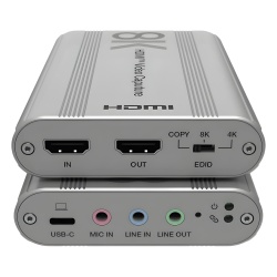 EPCOM PROAUDIO EPCUH80 Tarjeta de Captura HDMI 8K a USB 3.2 Gen 1 | Resolucion 8K@60Hz y 4K2K@144Hz | Ancho de Banda 48Gbps | Mezcla de Audio HDMI-Microfono-Linea | Compatibilidad Multiplataforma Wind